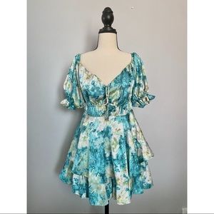 NWT Satin blue & green romper